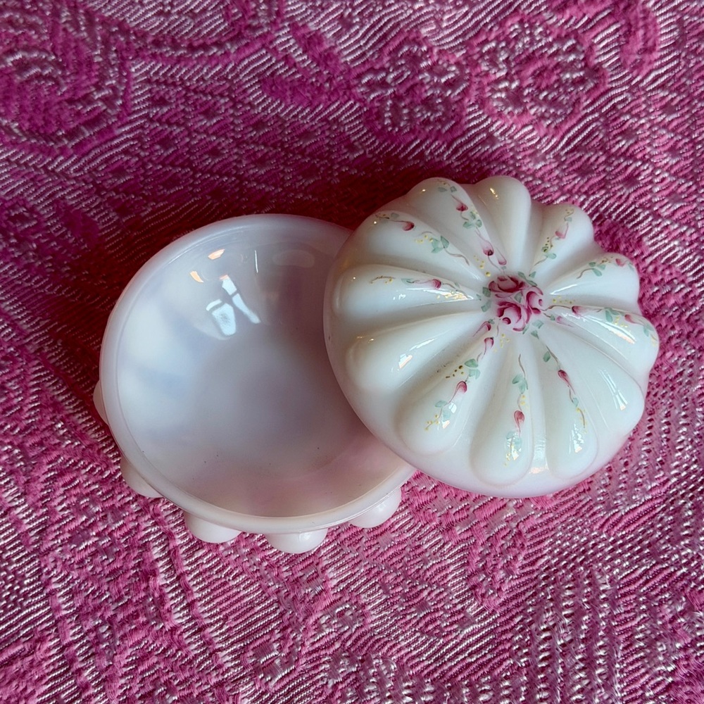 Fenton Teardrop Floral Handpainted Glass Trinket Box